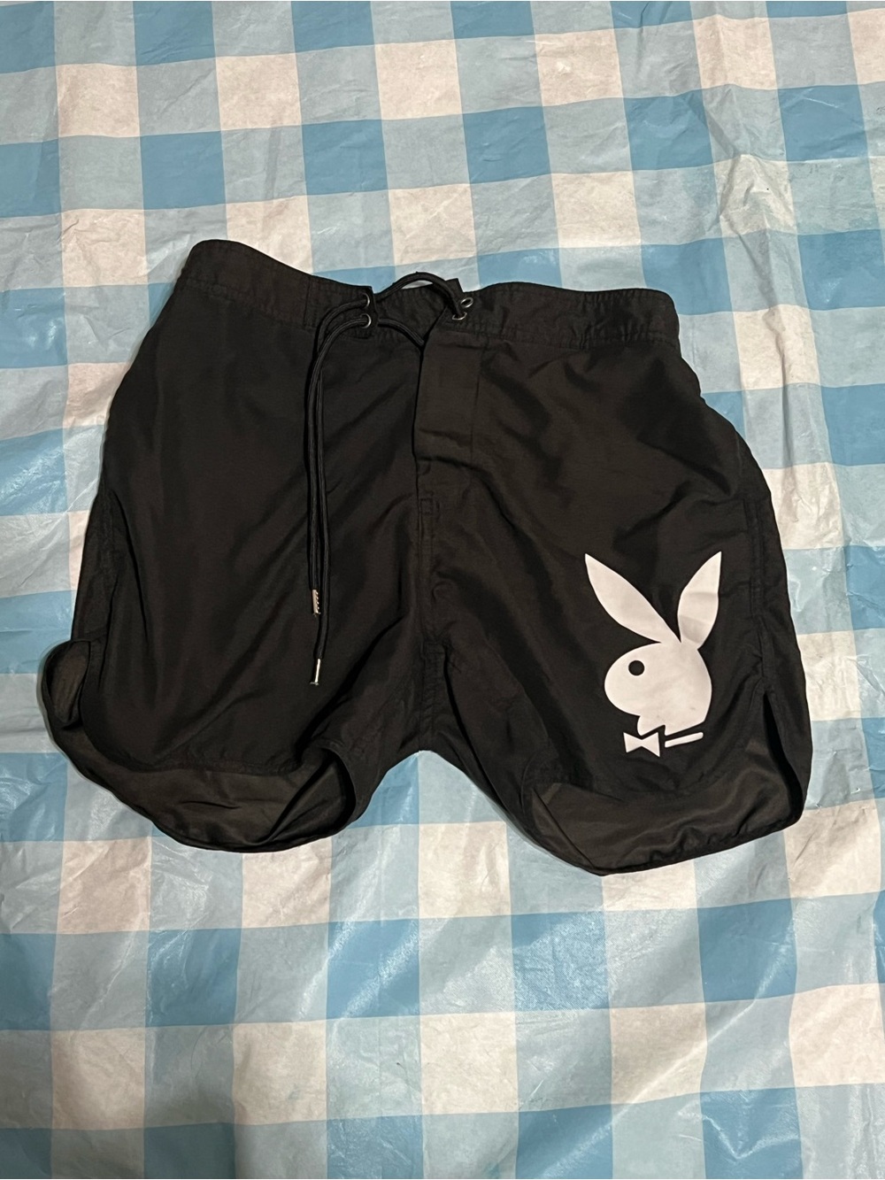 PLAYBOY Black Athletic Swim Shorts with White Bunny Logo